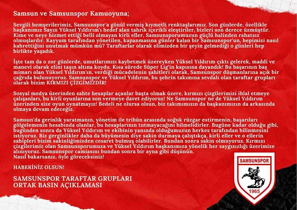 Taraftar Gruplarından Ortak Açıklama!