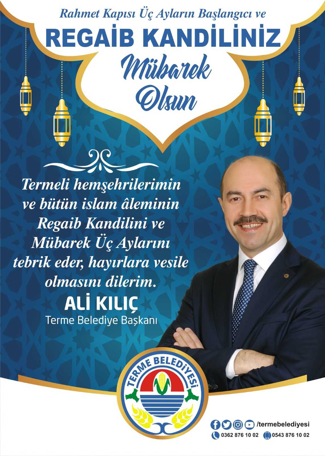 Terme Belediyesi Regaip Kandili Kutlama Mesajı