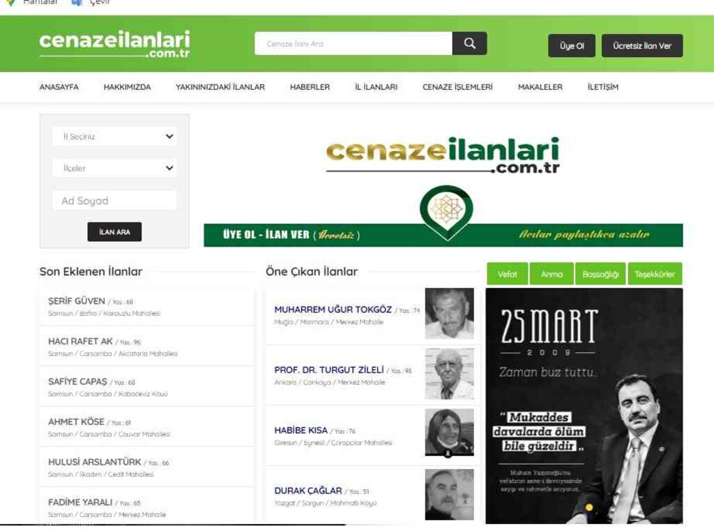 Cenaze İlanları Bir Tık Ötede