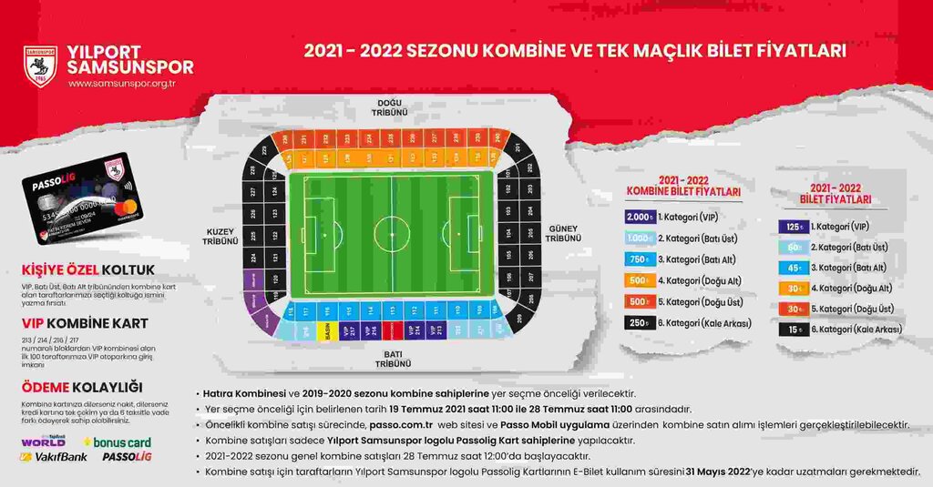 Samsunspor Kombine ve Tek Maçlık Bilet Fiyatlarını Açıkladı