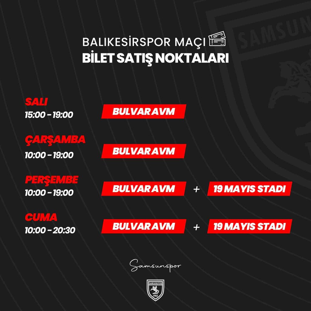 Yılport Samsunspor-Balıkesirspor Maçı Biletleri Satışa Çıkıyor