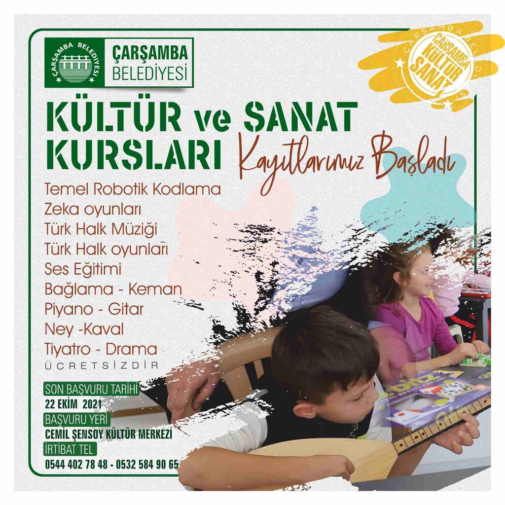 Çarşamba Belediyesi Kültür Sanat Kursları Başlıyor