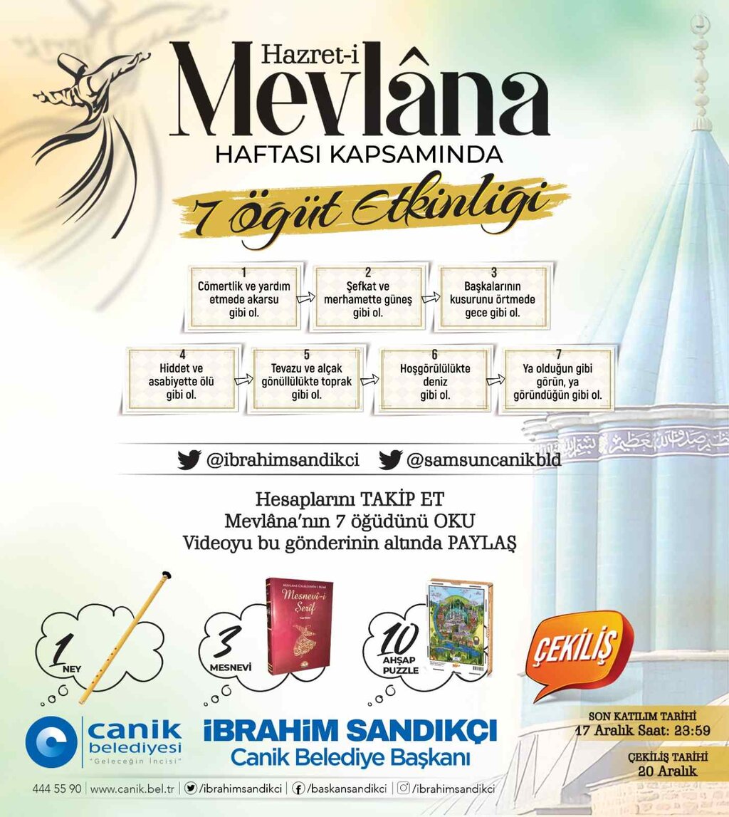 Canik Belediyesi Mevlana'yı Anma Etkinliğinde Ödül Dağıtıyor