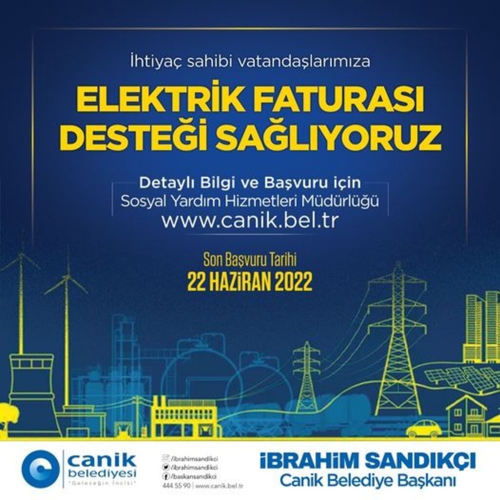 Canik Belediyesi’nden Elektrik Faturası Desteği