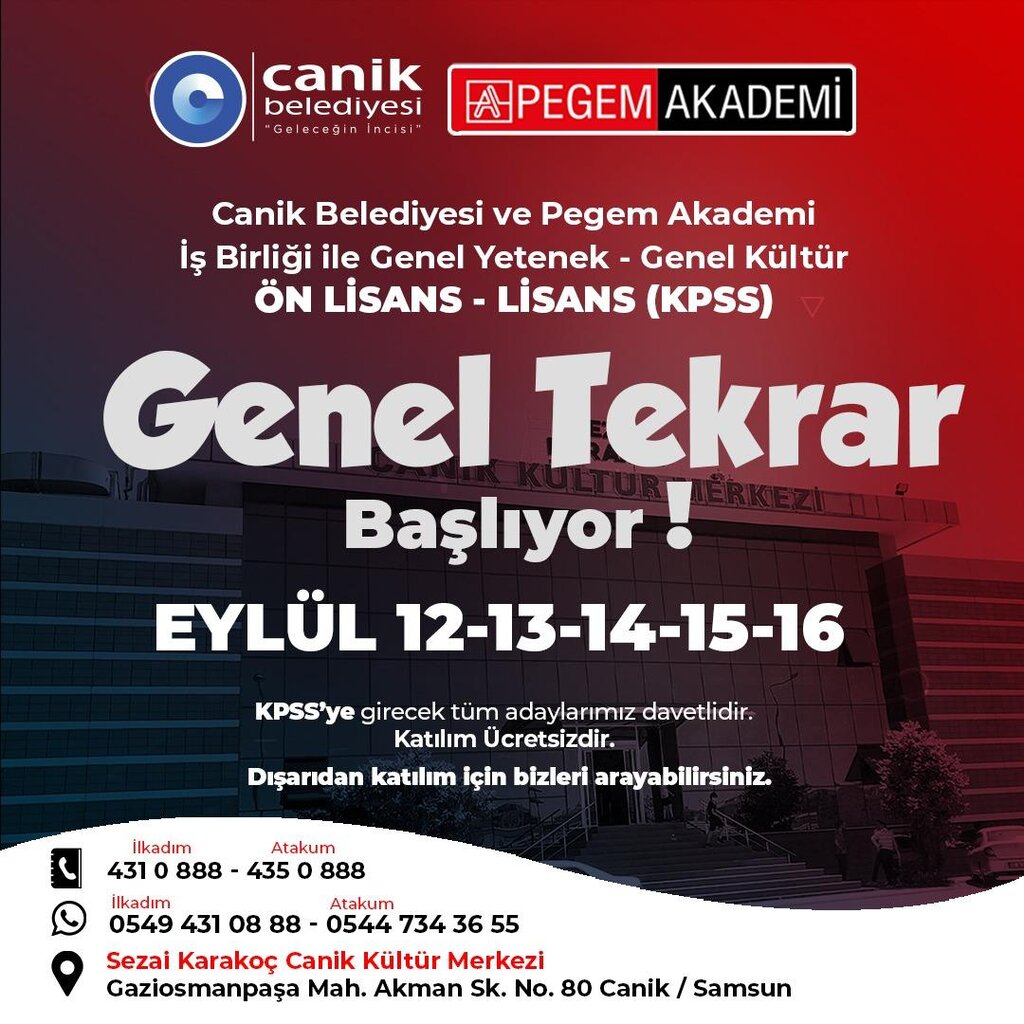 Canik Belediyesi Ücretsiz KPSS Eğitim Programı Düzenleyecek